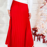 Avery Red Pleated Maxi Skirt