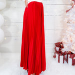 Avery Red Pleated Maxi Skirt