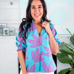 Bahama Turquoise Abstract Leaf Top Karlie