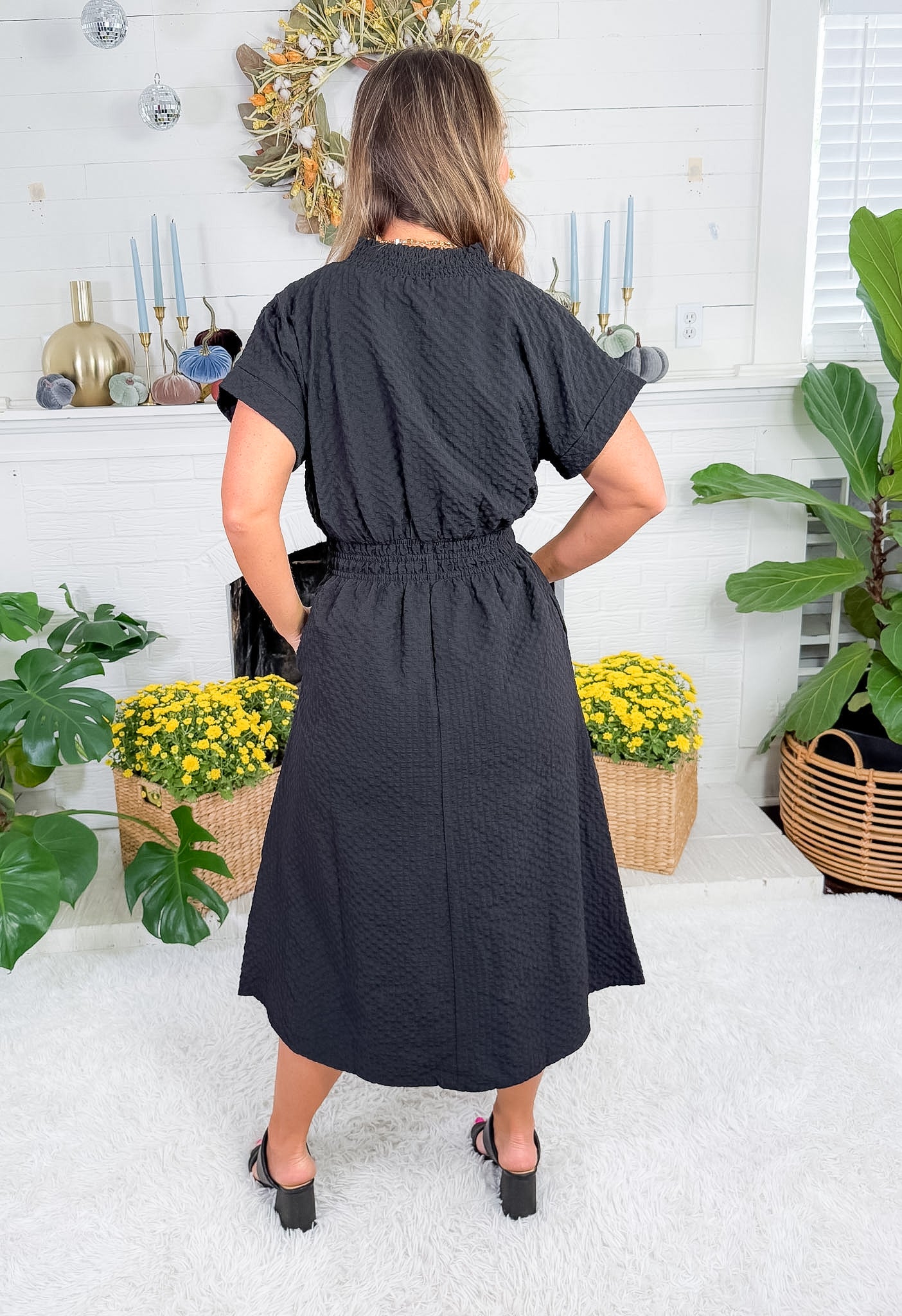 Baker Black Textured Maxi Dress THML