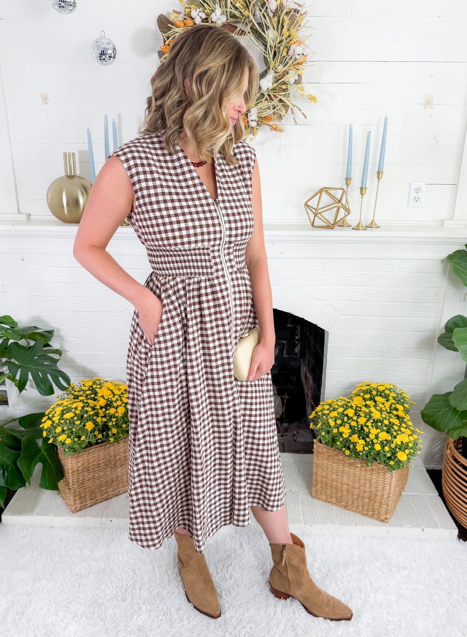 Baker Chocolate Gingham Maxi Dress Entro