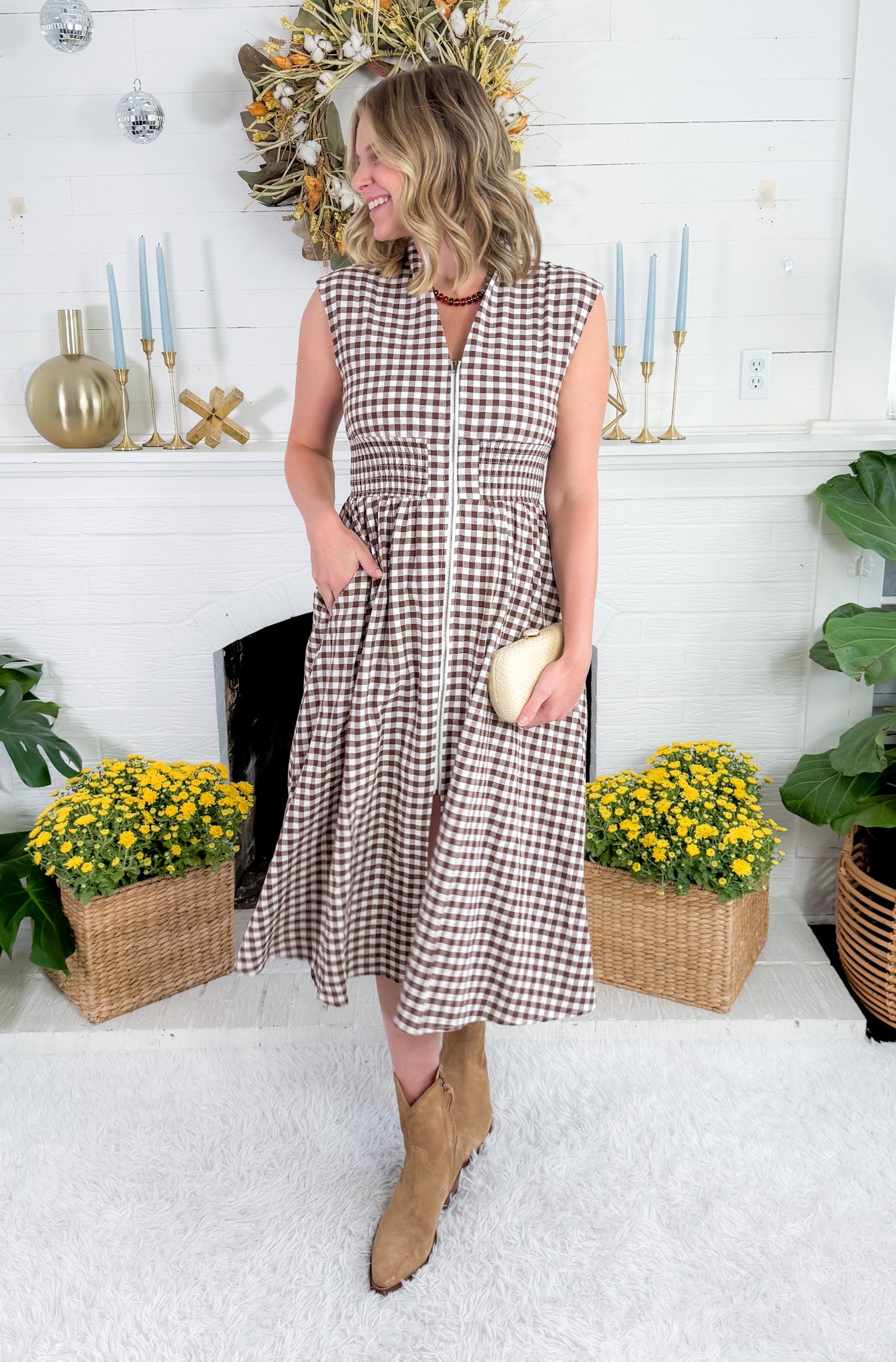 Baker Chocolate Gingham Maxi Dress Entro