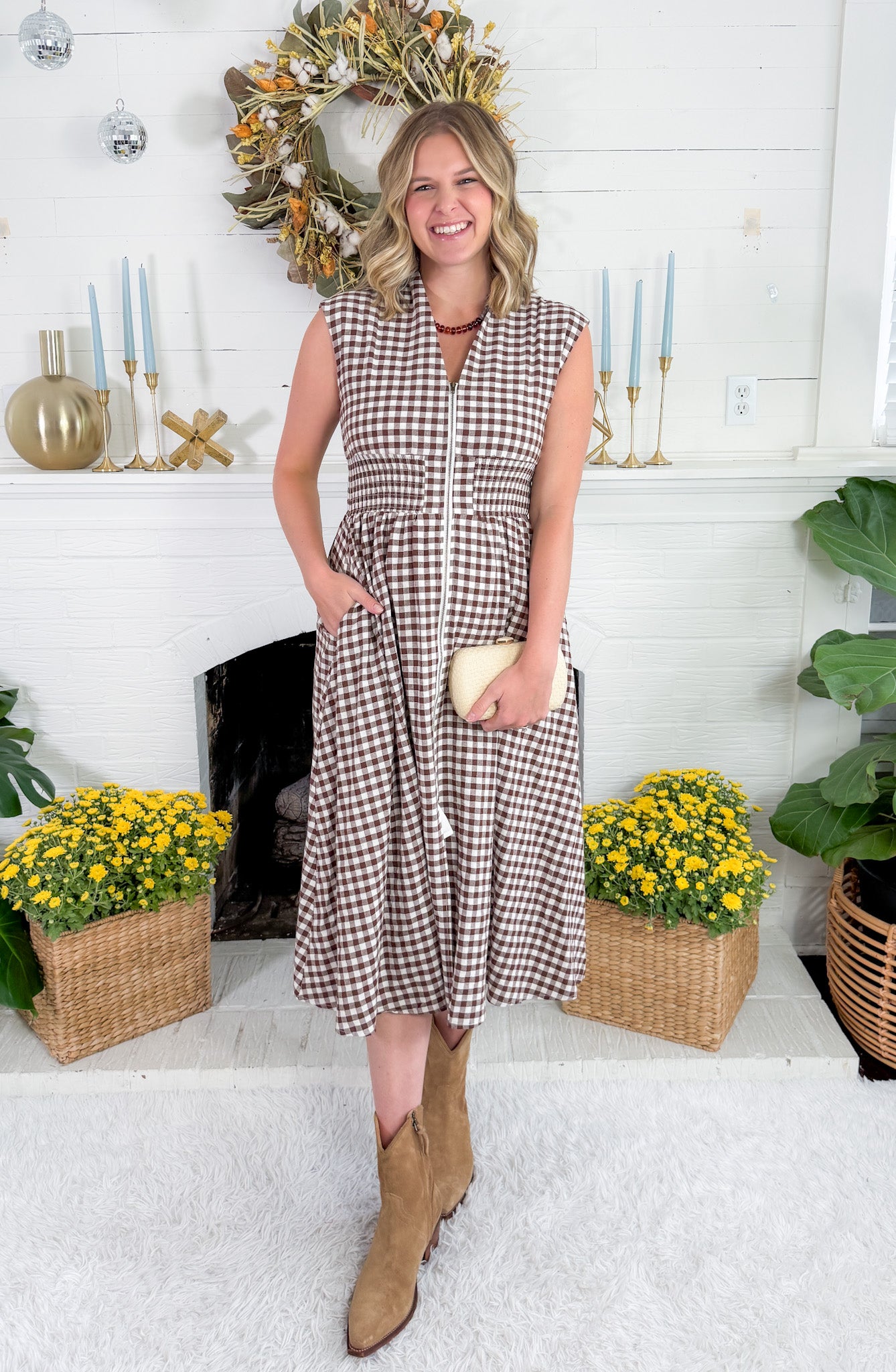 Baker Chocolate Gingham Maxi Dress Entro