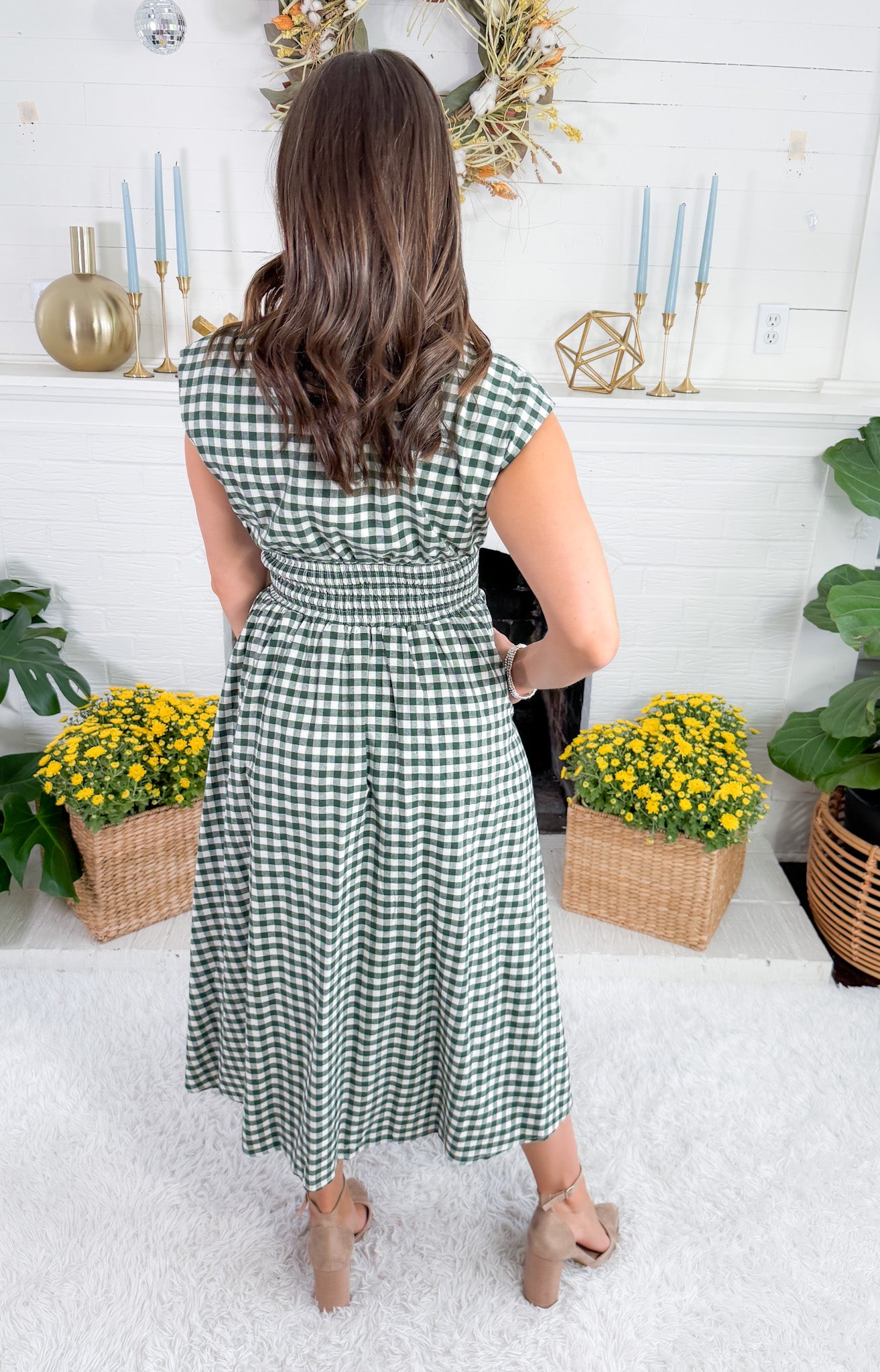 Baker Forest Green Gingham Maxi Dress Entro