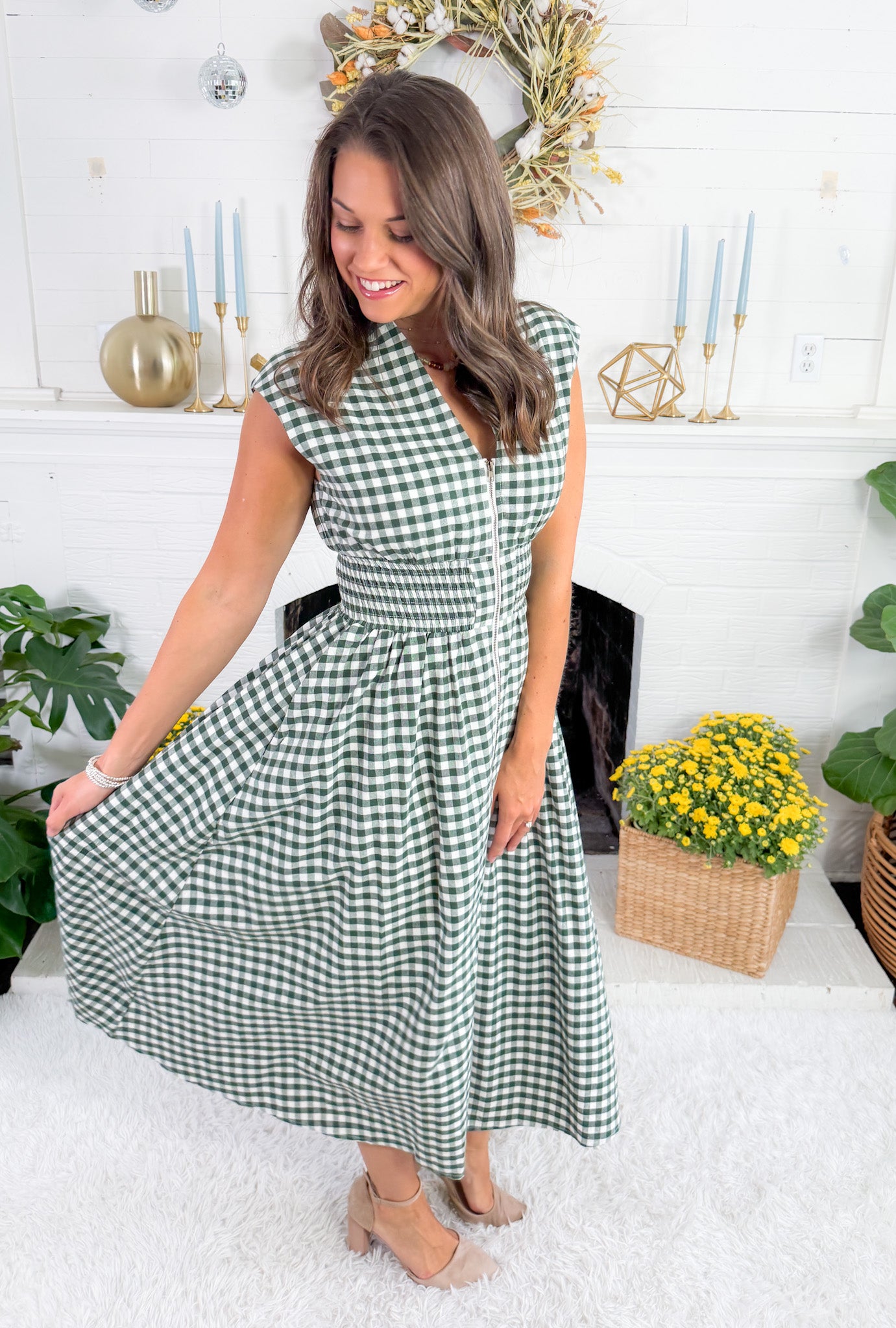 Baker Forest Green Gingham Maxi Dress Entro