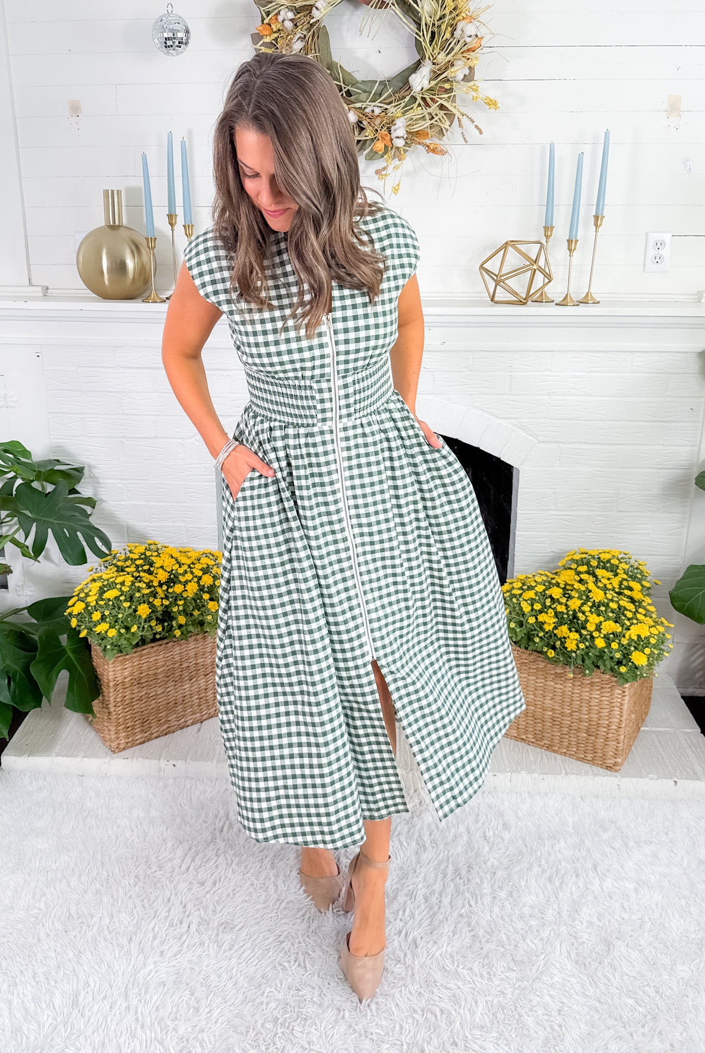 Baker Forest Green Gingham Maxi Dress Entro