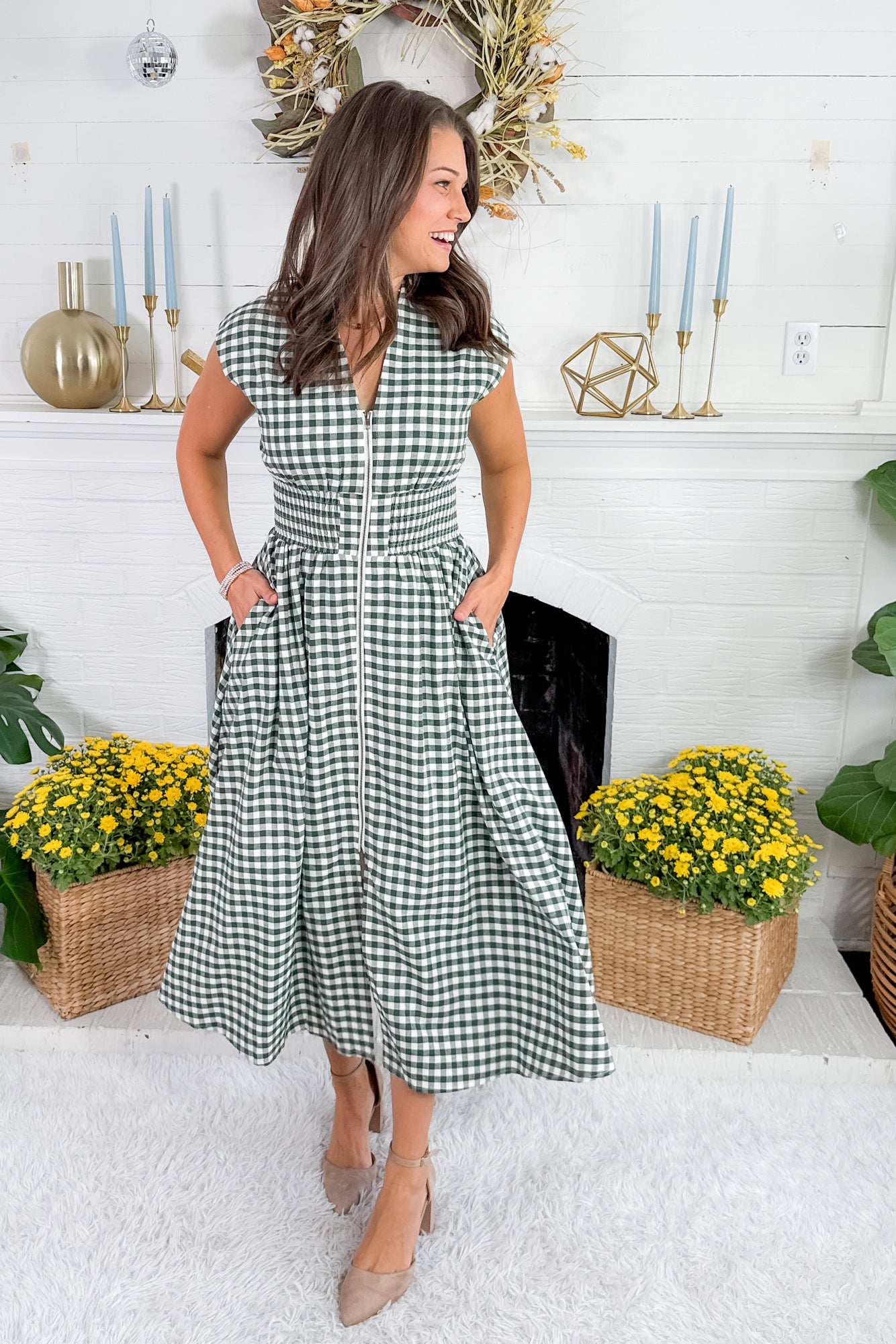 Baker Forest Green Gingham Maxi Dress Entro