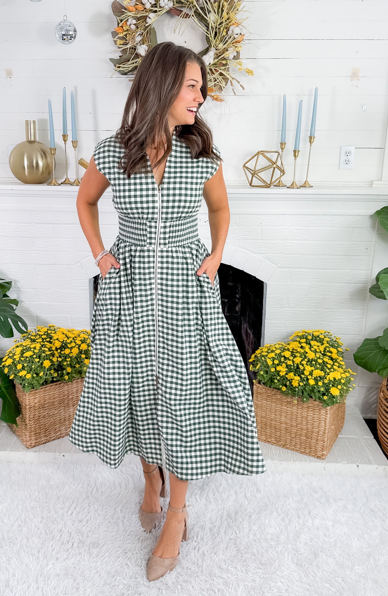 Baker Forest Green Gingham Maxi Dress Entro