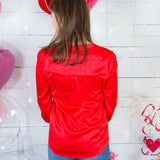 Balloon Sleeve Red Jacquard Satin Top