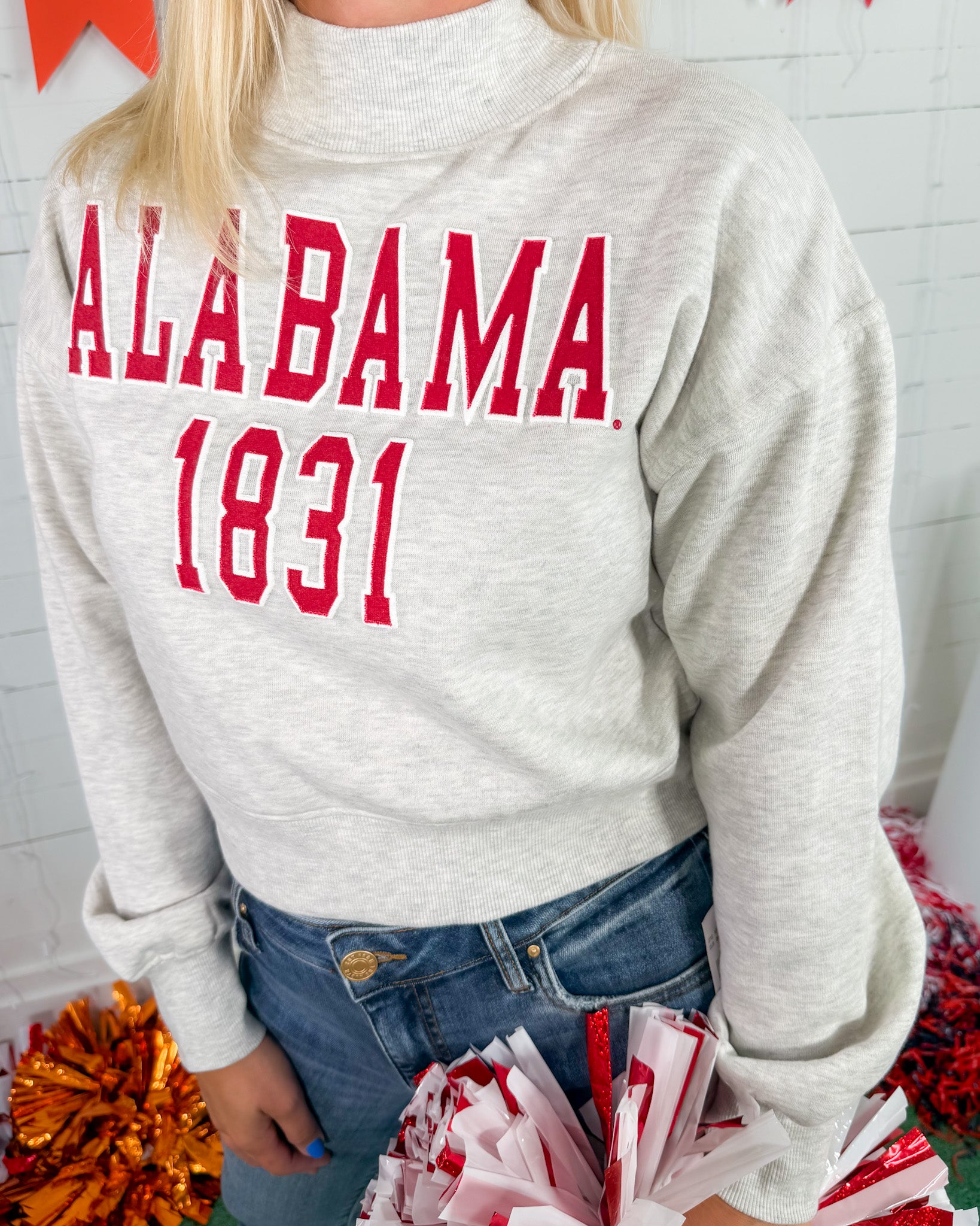 Bama Gray Mock Neck Hi-Dive Crop Sweatshirt