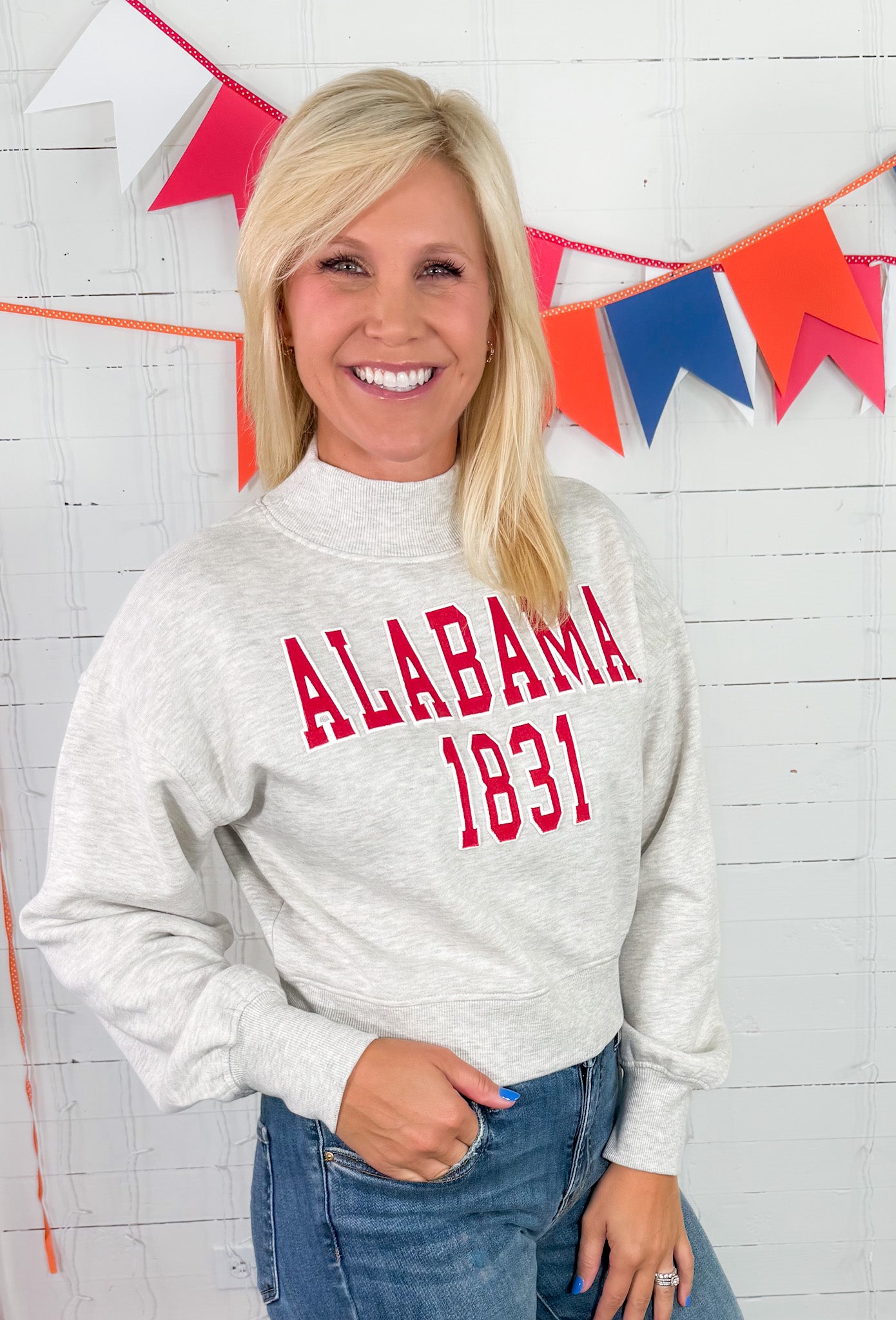 Bama Gray Mock Neck Hi-Dive Crop Sweatshirt