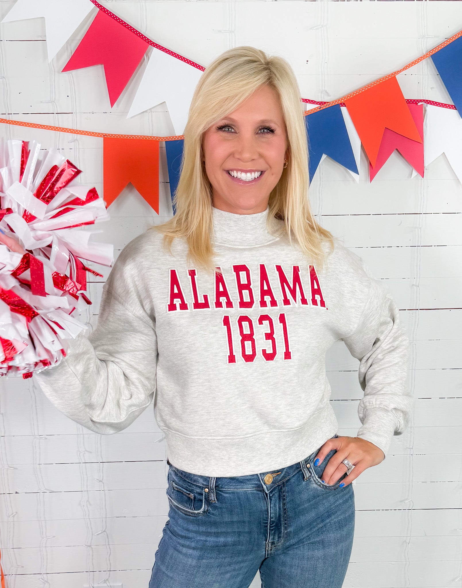 Bama Gray Mock Neck Hi-Dive Crop Sweatshirt
