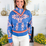 Bandana Neck Blue + Orange Sweater THML