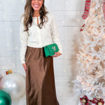 Barbara Bronze Satin Maxi Skirt Lucy Paris