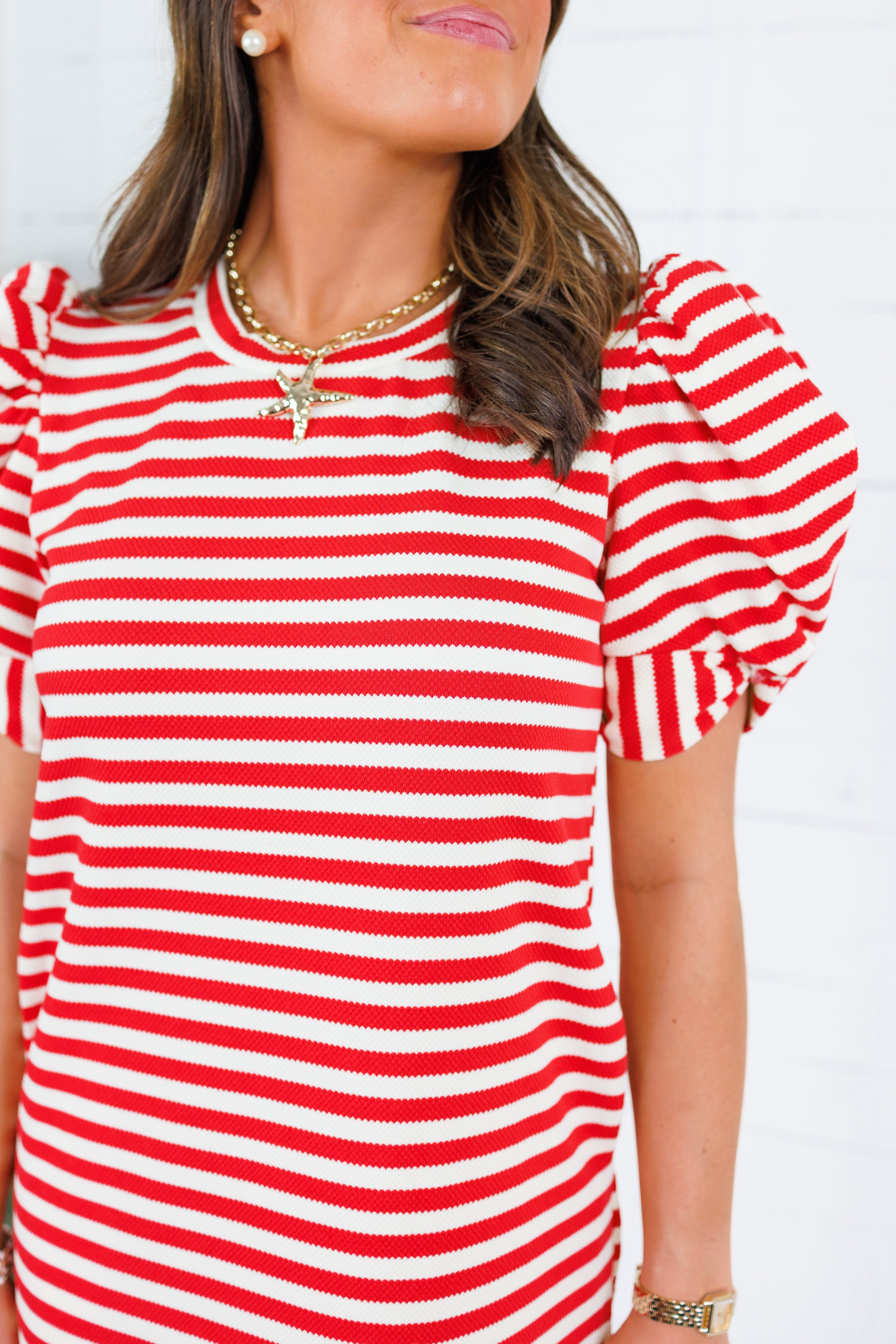 Barham Red + White Stripe Midi Dress Glam