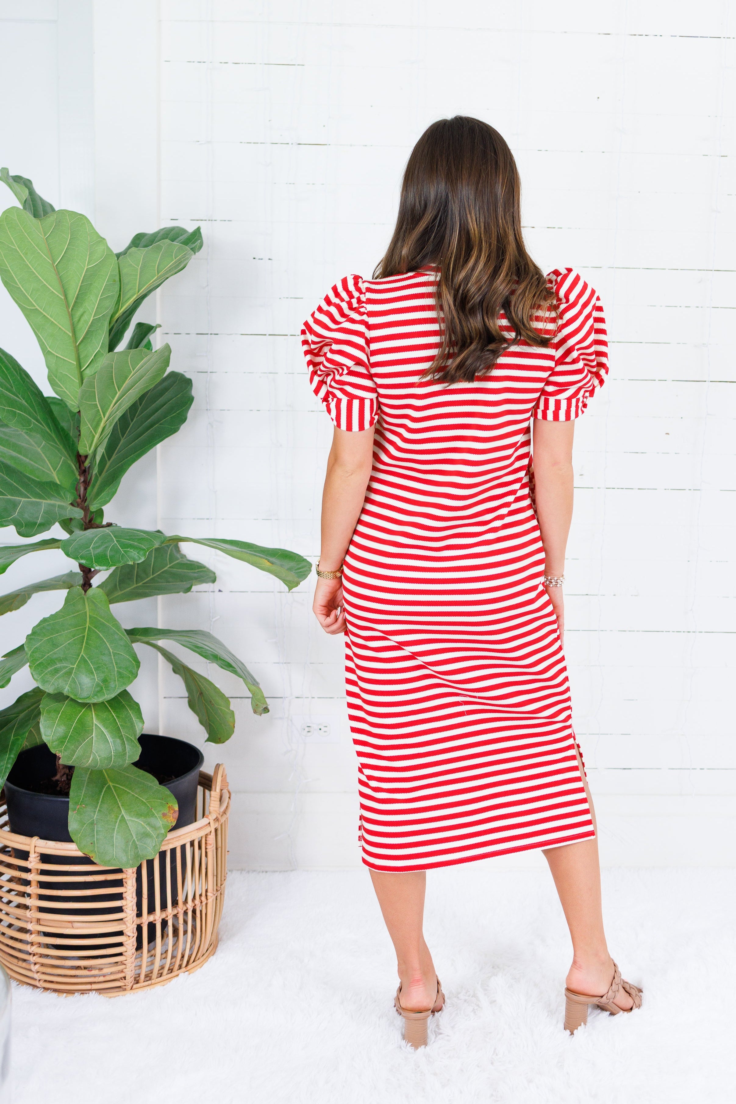 Barham Red + White Stripe Midi Dress Glam