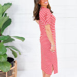 Barham Red + White Stripe Midi Dress Glam