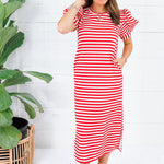 Barham Red + White Stripe Midi Dress Glam