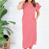 Barham Red + White Stripe Midi Dress Glam