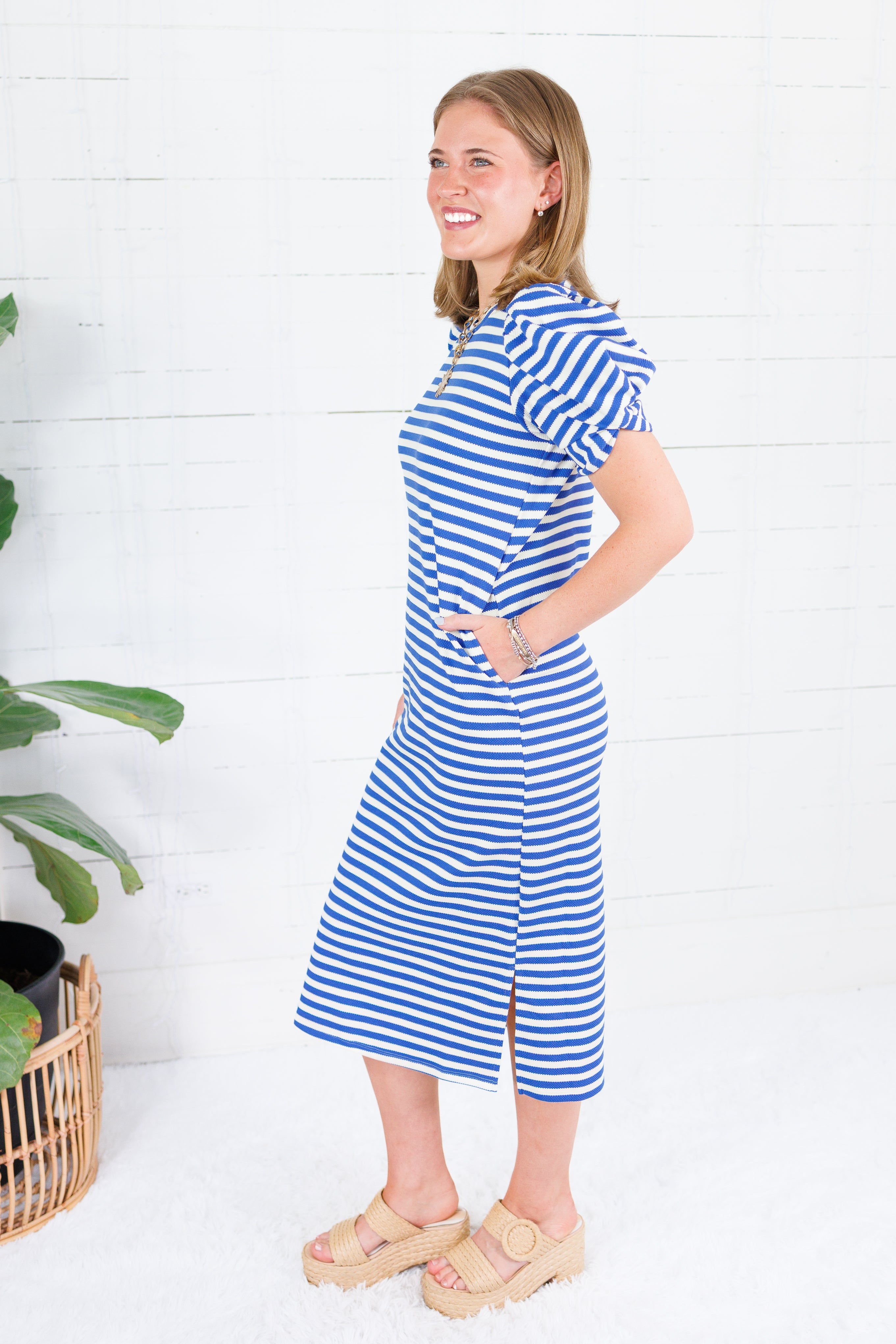Barham Royal Blue Stripe Midi Dress Glam