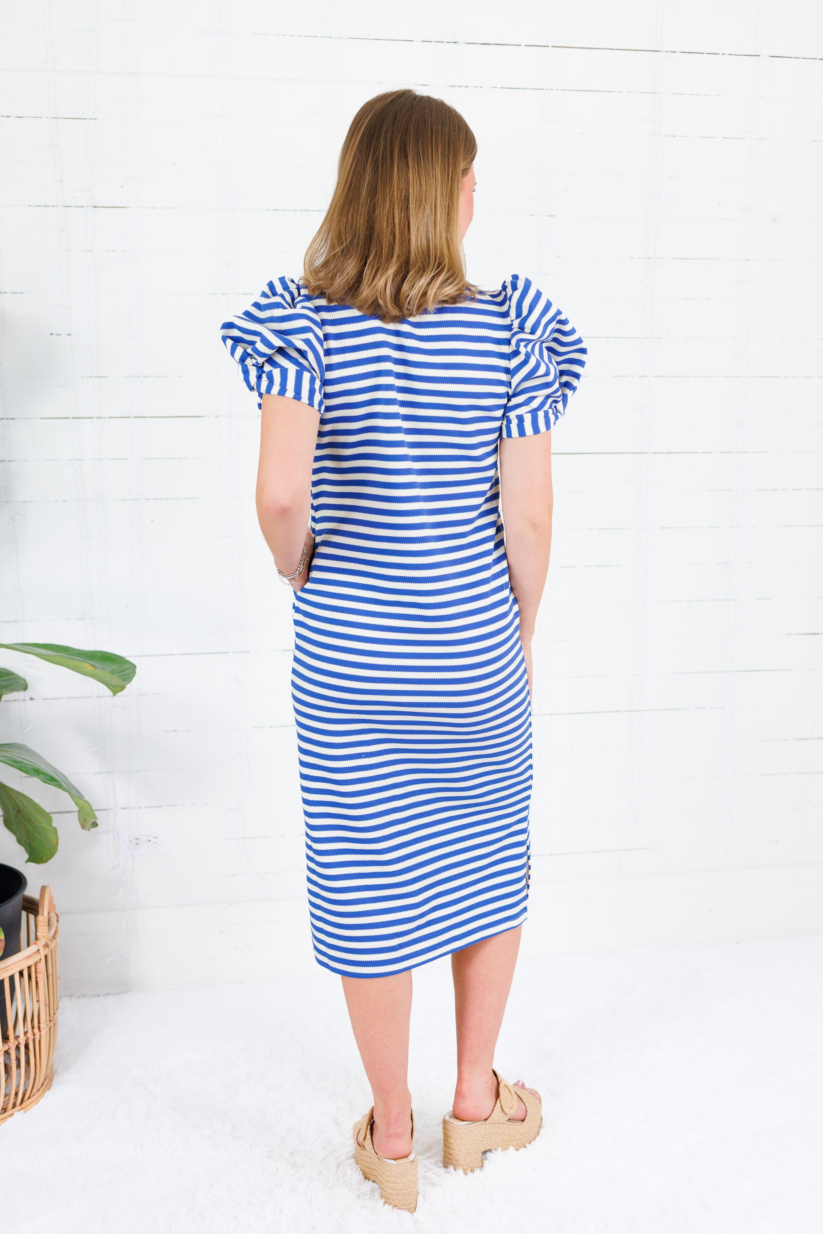Barham Royal Blue Stripe Midi Dress Glam