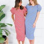 Barham Royal Blue Stripe Midi Dress Glam