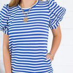 Barham Royal Blue Stripe Midi Dress Glam