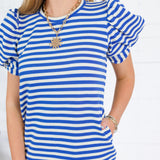 Barham Royal Blue Stripe Midi Dress Glam