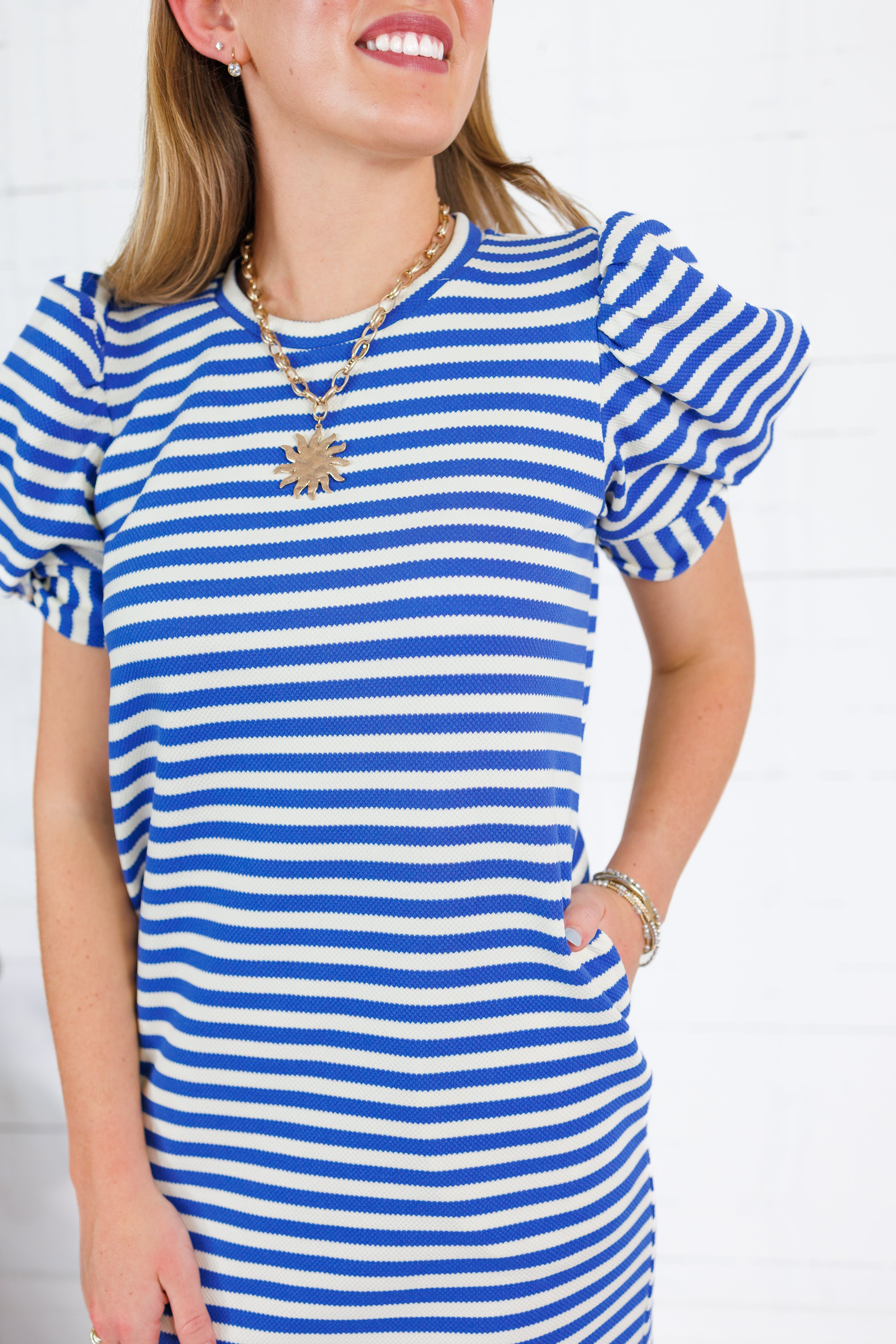 Barham Royal Blue Stripe Midi Dress Glam