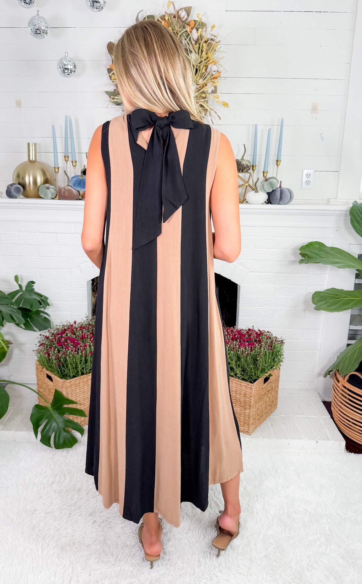 Barker Mocha + Black Striped Dress THML
