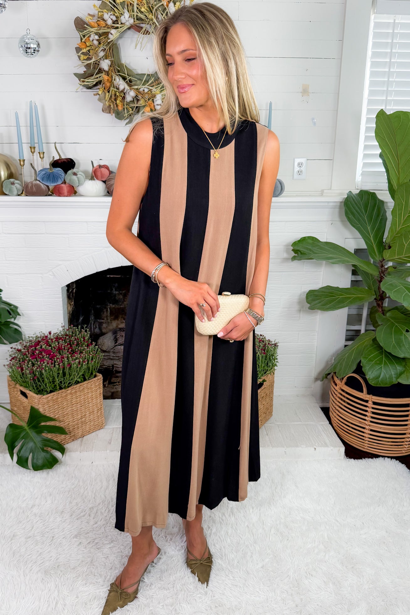 Barker Mocha + Black Striped Dress THML