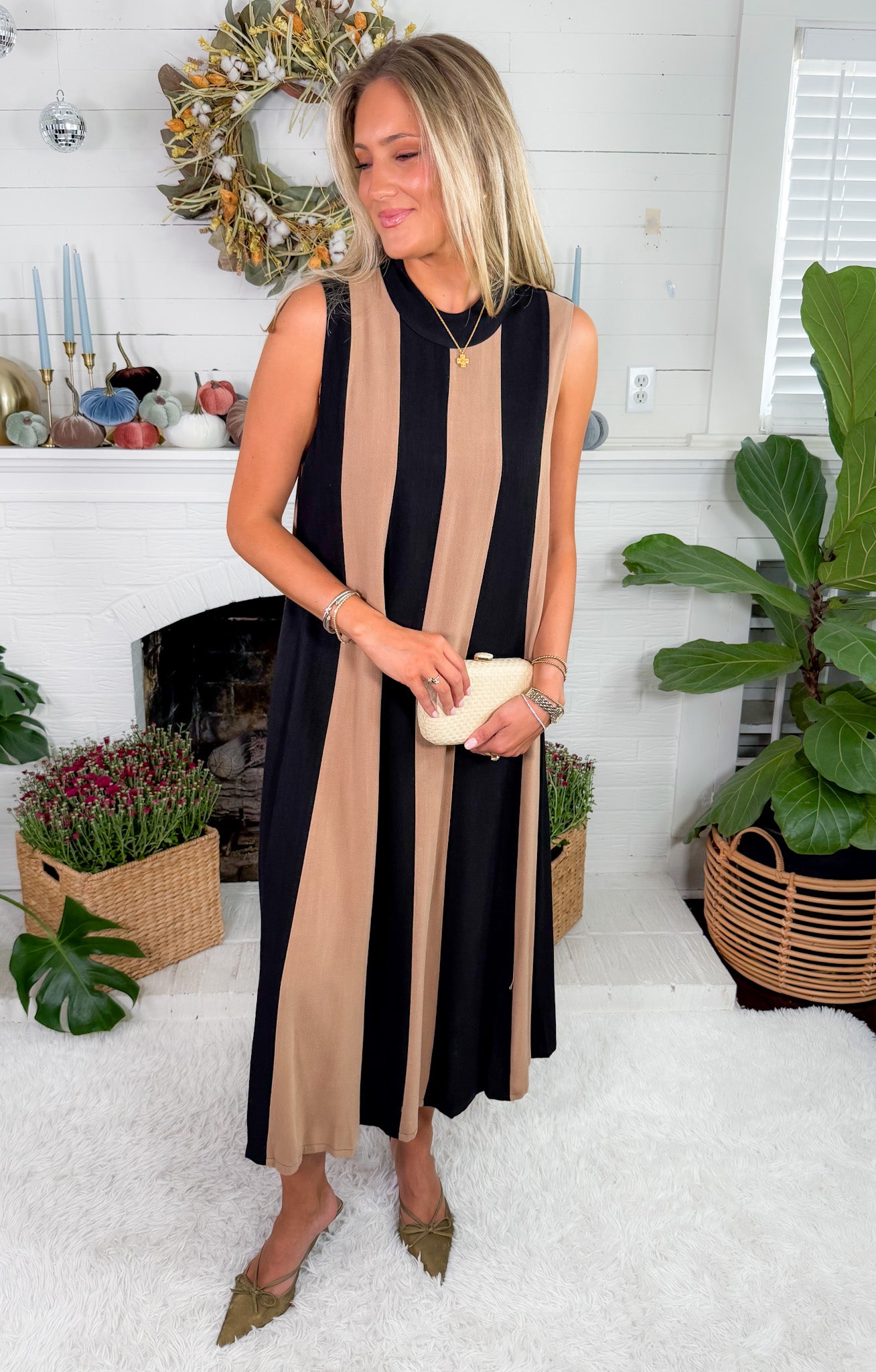 Barker Mocha + Black Striped Dress THML