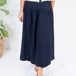 Basque Navy Deep Waist Flare Maxi Skirt Doe and Rae