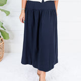 Basque Navy Deep Waist Flare Maxi Skirt Doe and Rae