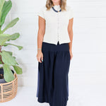 Basque Navy Deep Waist Flare Maxi Skirt Doe and Rae
