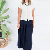 Basque Navy Deep Waist Flare Maxi Skirt Doe and Rae