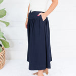 Basque Navy Deep Waist Flare Maxi Skirt Doe and Rae