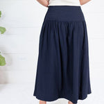 Basque Navy Deep Waist Flare Maxi Skirt Doe and Rae
