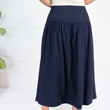 Basque Navy Deep Waist Flare Maxi Skirt Doe and Rae