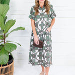 Bates Olive Abstract Camp Shirt Dress Entro