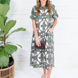 Bates Olive Abstract Camp Shirt Dress Entro