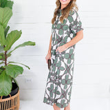 Bates Olive Abstract Camp Shirt Dress Entro