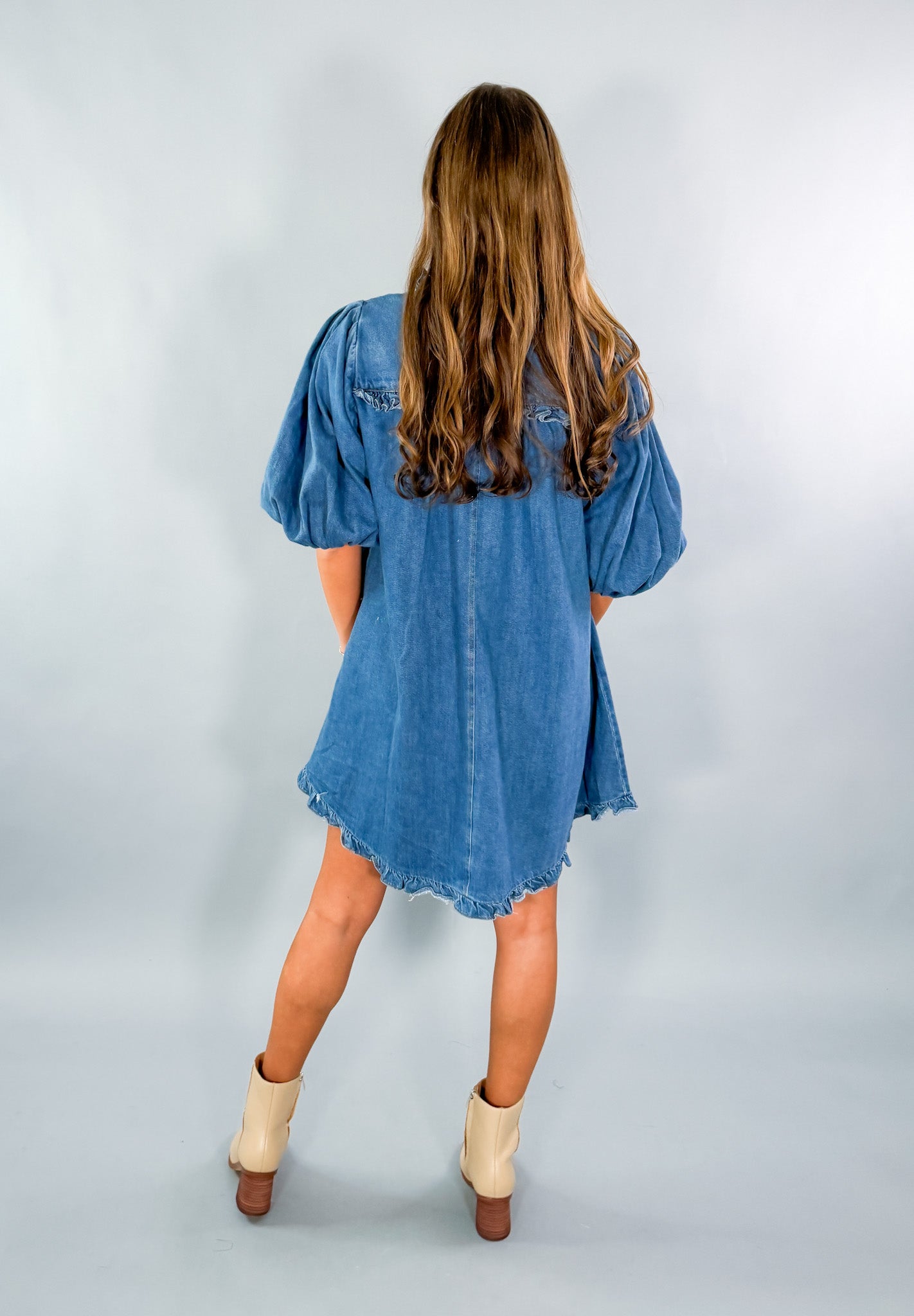 Baxter Denim Ruffle Mini Dress Karlie