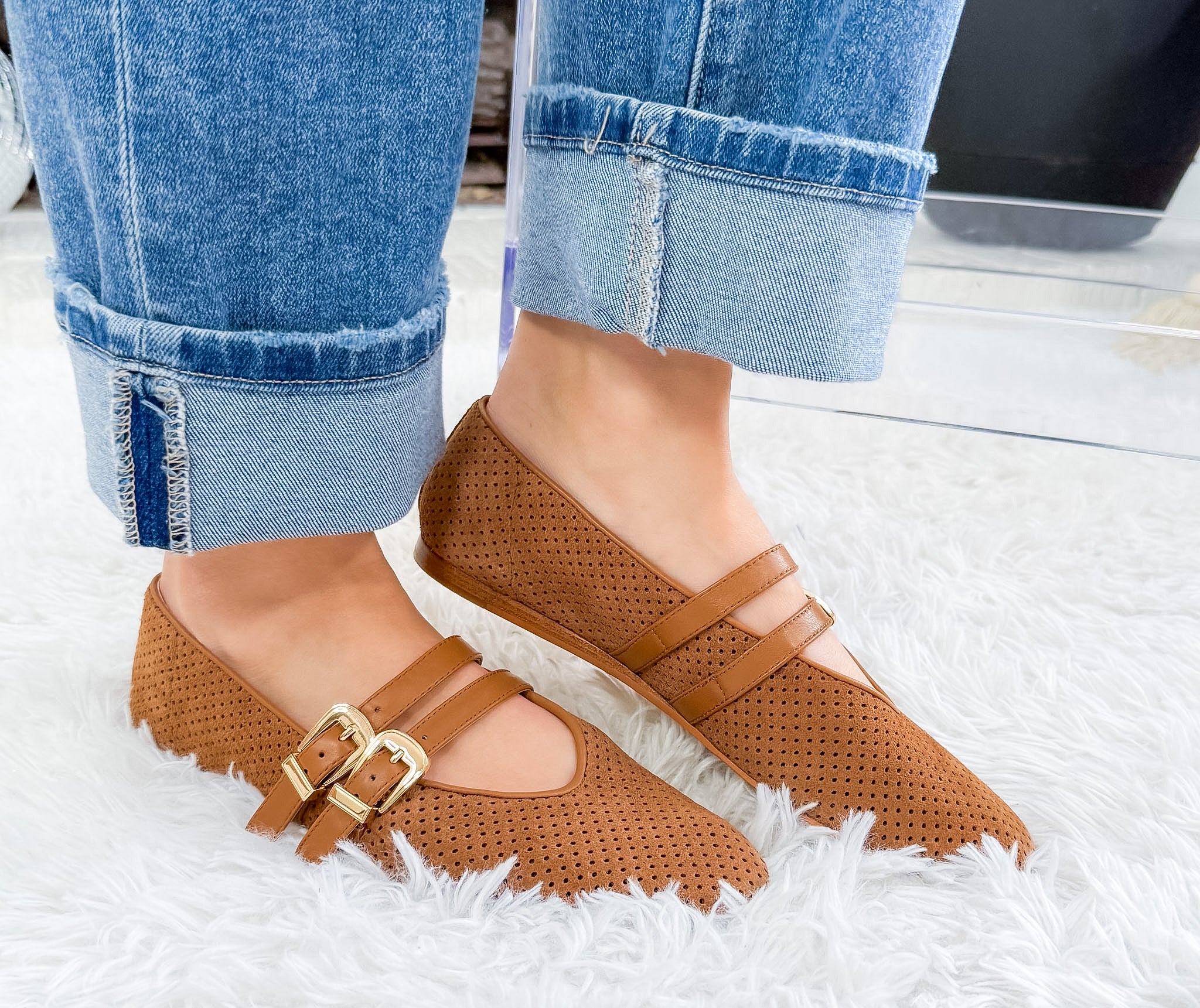 Baylee Pecan Perforated Suede Ballet Flats Dolce Vita