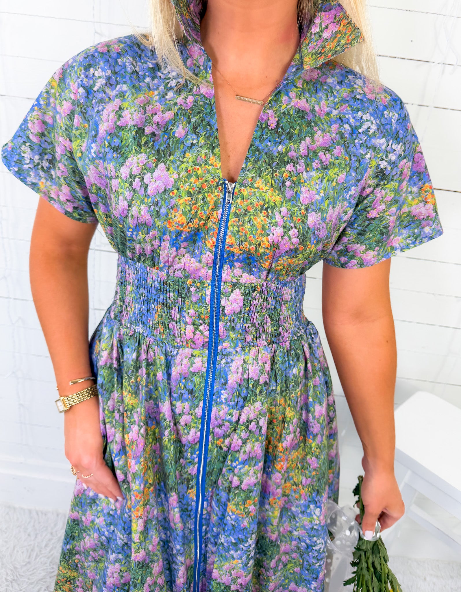 Bays Blooms Zip Front Maxi Dress Entro