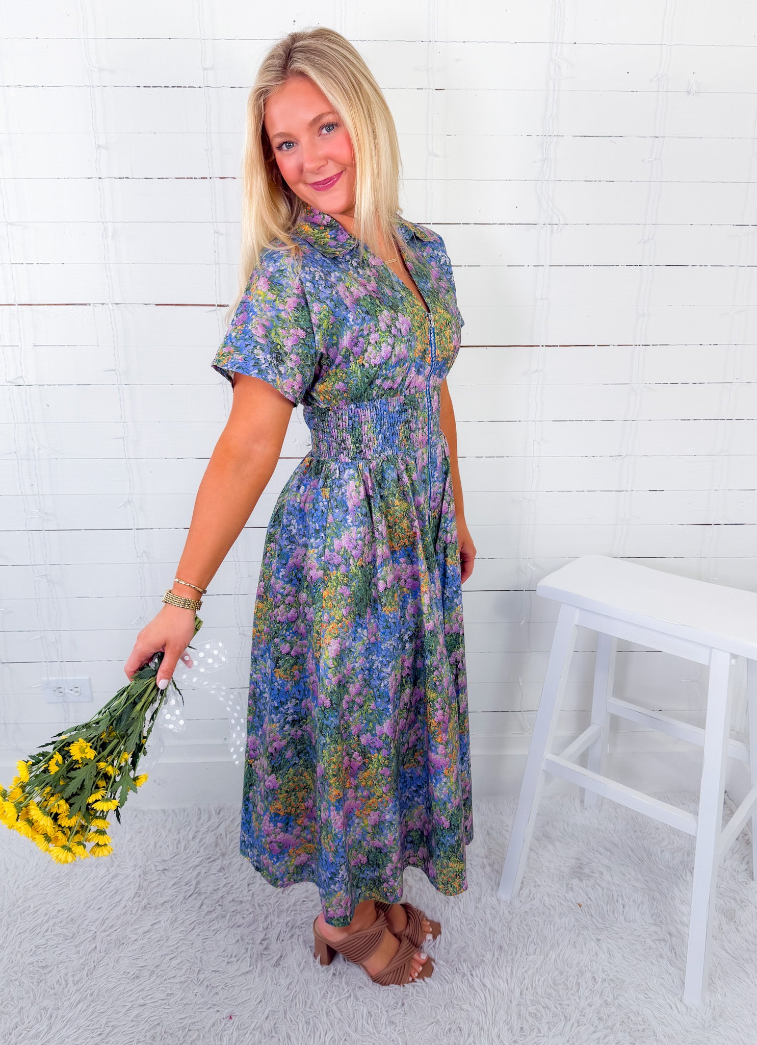 Bays Blooms Zip Front Maxi Dress Entro