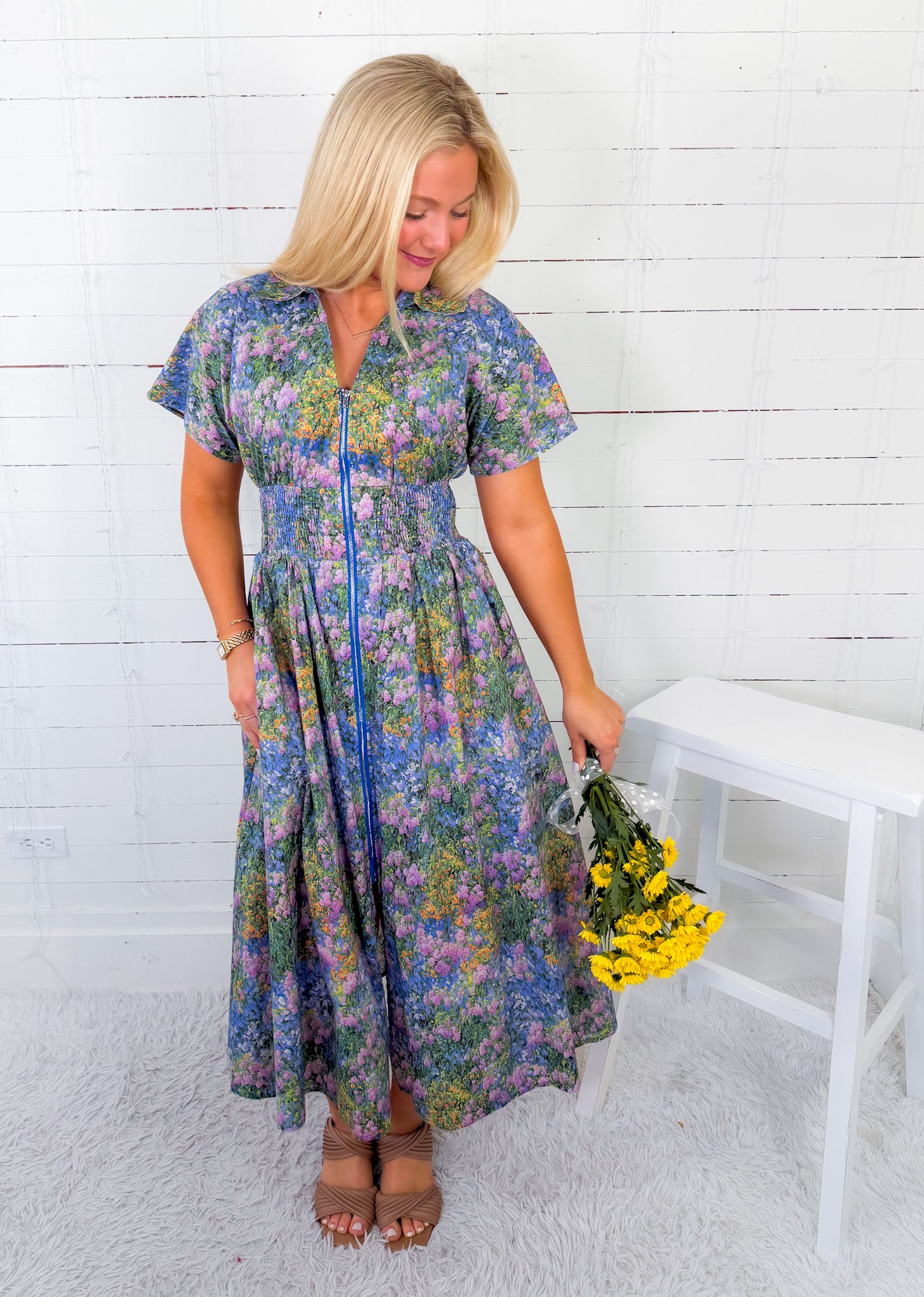 Bays Blooms Zip Front Maxi Dress Entro