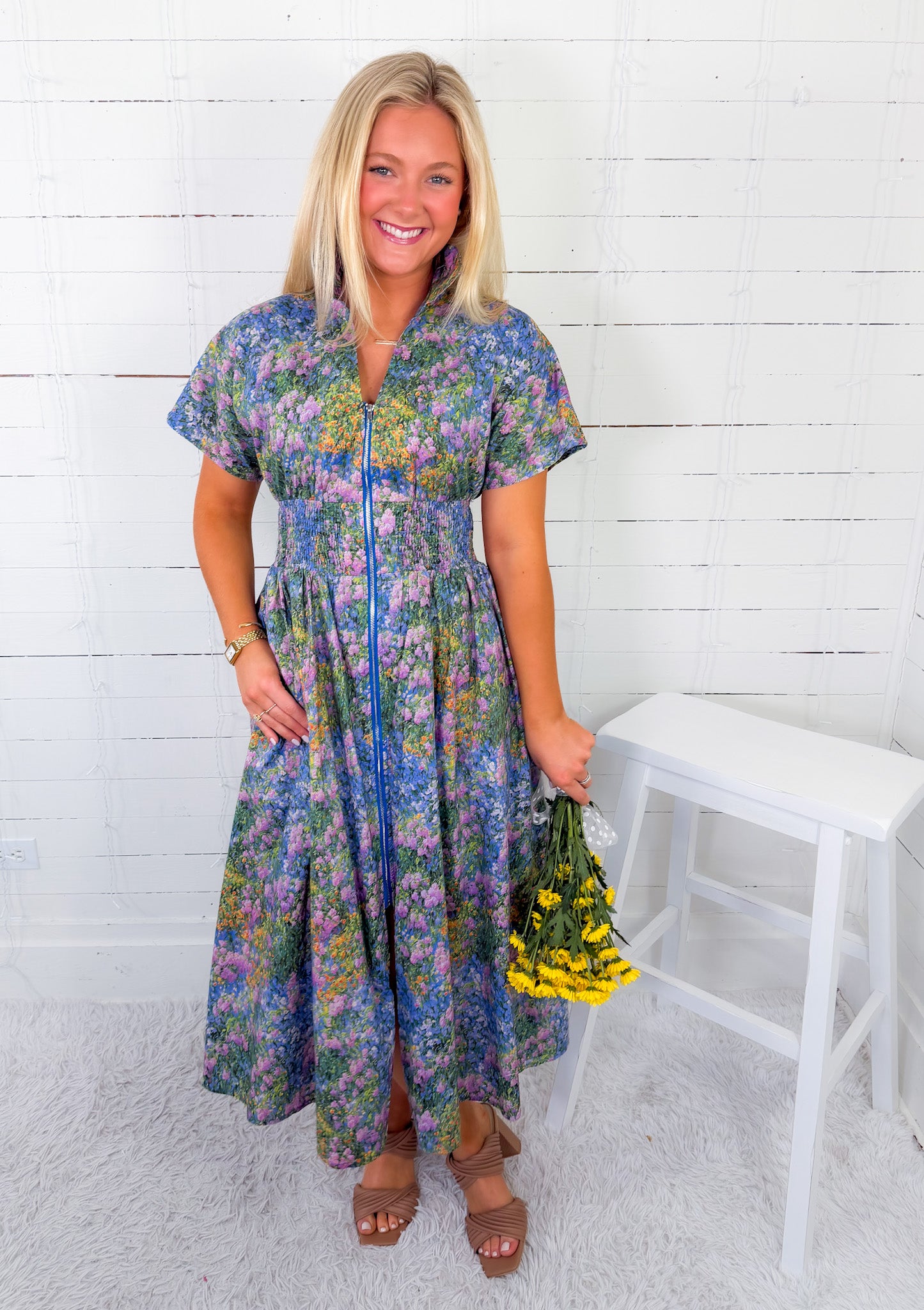 Bays Blooms Zip Front Maxi Dress Entro