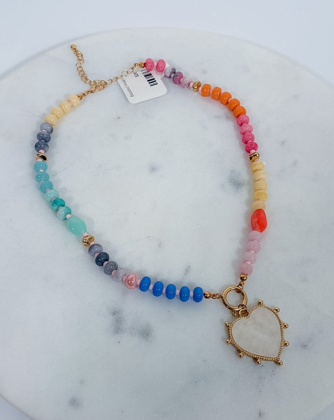 Beaded Heart Charm Necklace