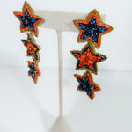 Beaded Triple Star Earrings - Blue and Orange